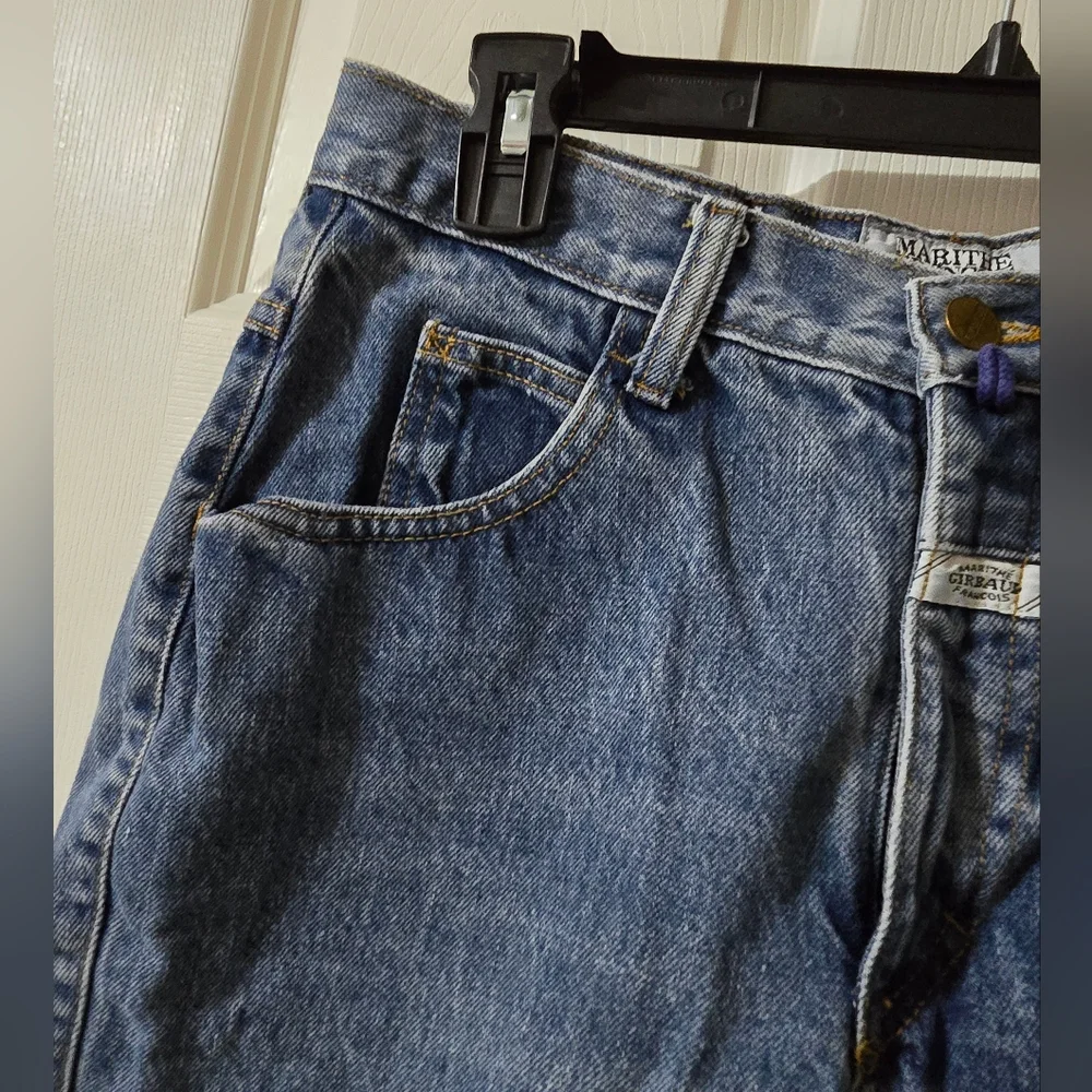 Vintage 90s Marithe Francois Girbaud Femme Stonewash Denim Long Cut-Off Shorts.